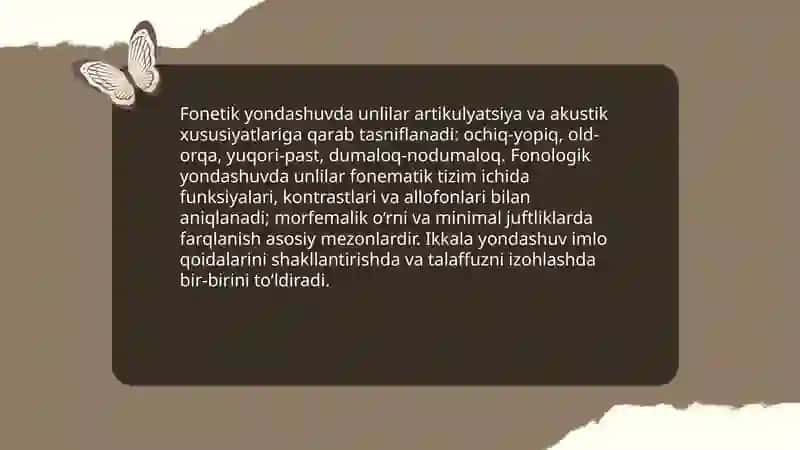 Unli tovushlar imlosi.Unlilar tasnifi 4