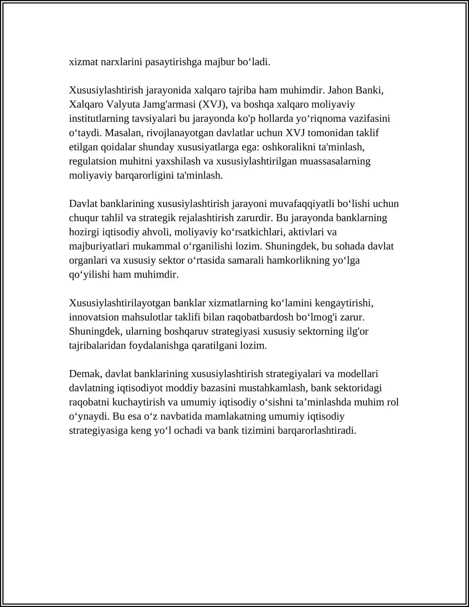BANKLARDA DAVLAT ULUSHINI KAMAYTIRISH VA BANKLARARO RAQOBATNI RIVOJLANTIRISH 4