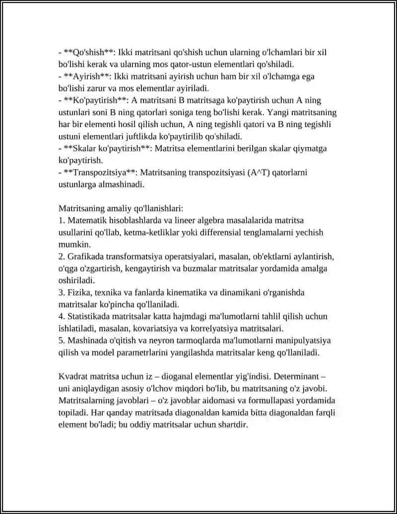 MATRITSALAR VA ULAR USTIDA AMALLAR 4