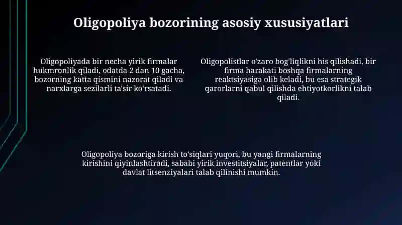 Oligopolya va Monopolistik Raqobat Bozorlarining Tahlili 4