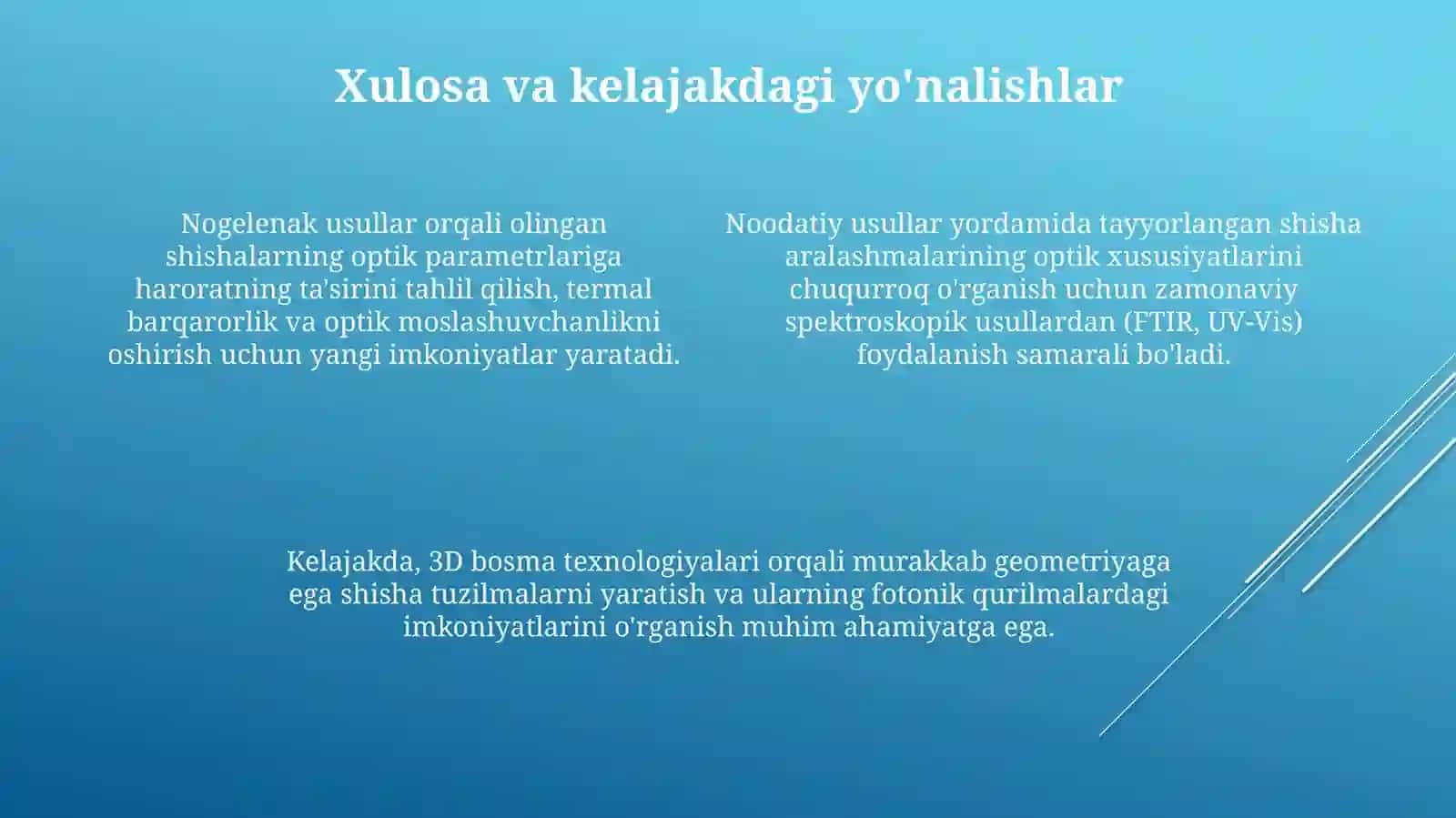Shishaning optik xususiyatlarini o'rganish. Shisha omixtasini tayyorlashning noan'anaviy usullari 4