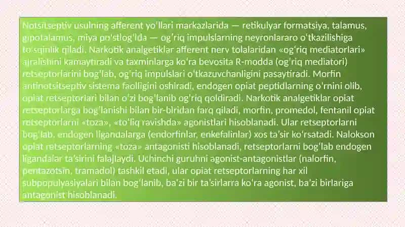 Narkotik opioid analgetiklar va ularning antagonistlari 4
