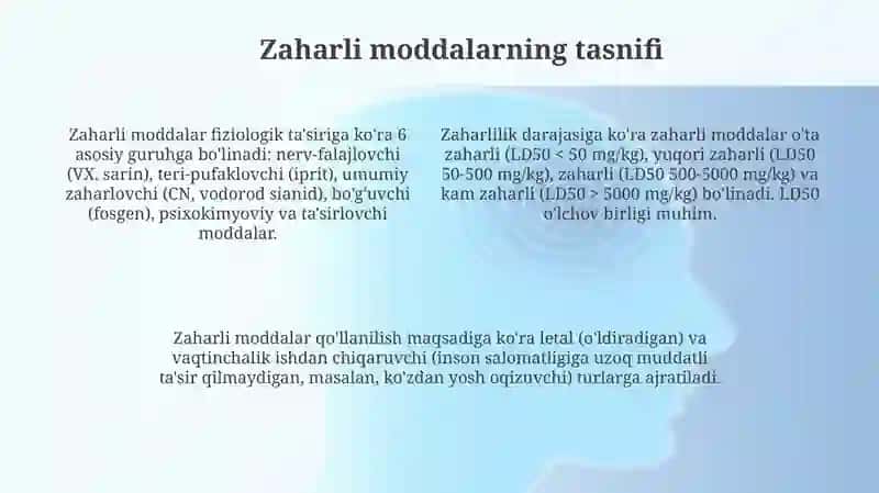Kimyoviy qurollar Zaxarli moddalarning tasnifi 4