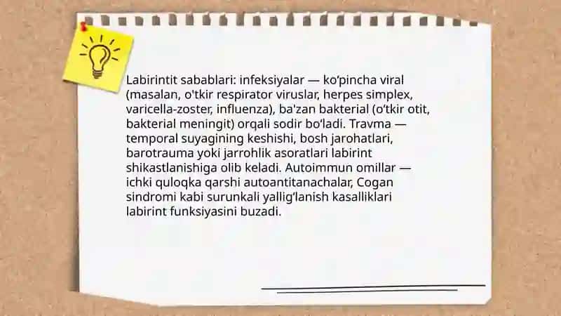 Ichki quloq kasalliklari labirintit koxlearnebrit mener kasalligi otoskleroz kasalliklarining sabablari klinik belgilari va davolash 4