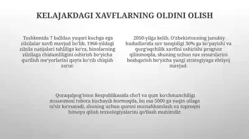 Tabiiy ofatlar oqibatlariga qarshi chora tadbirlarni oʻrganish 4