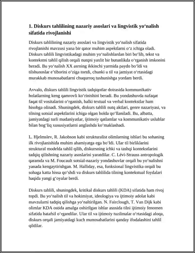 DISKURS TAHLILI VA UNING LINGVISTIK YOʻNALISH SIFATIDA SHALLANISHI 4