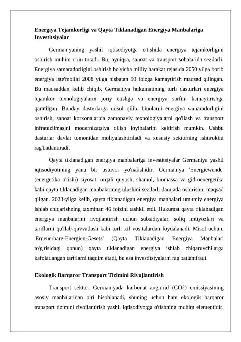 Germaniyada yashil iqtisodiyotni rivojlantirish xususiyatlari 4