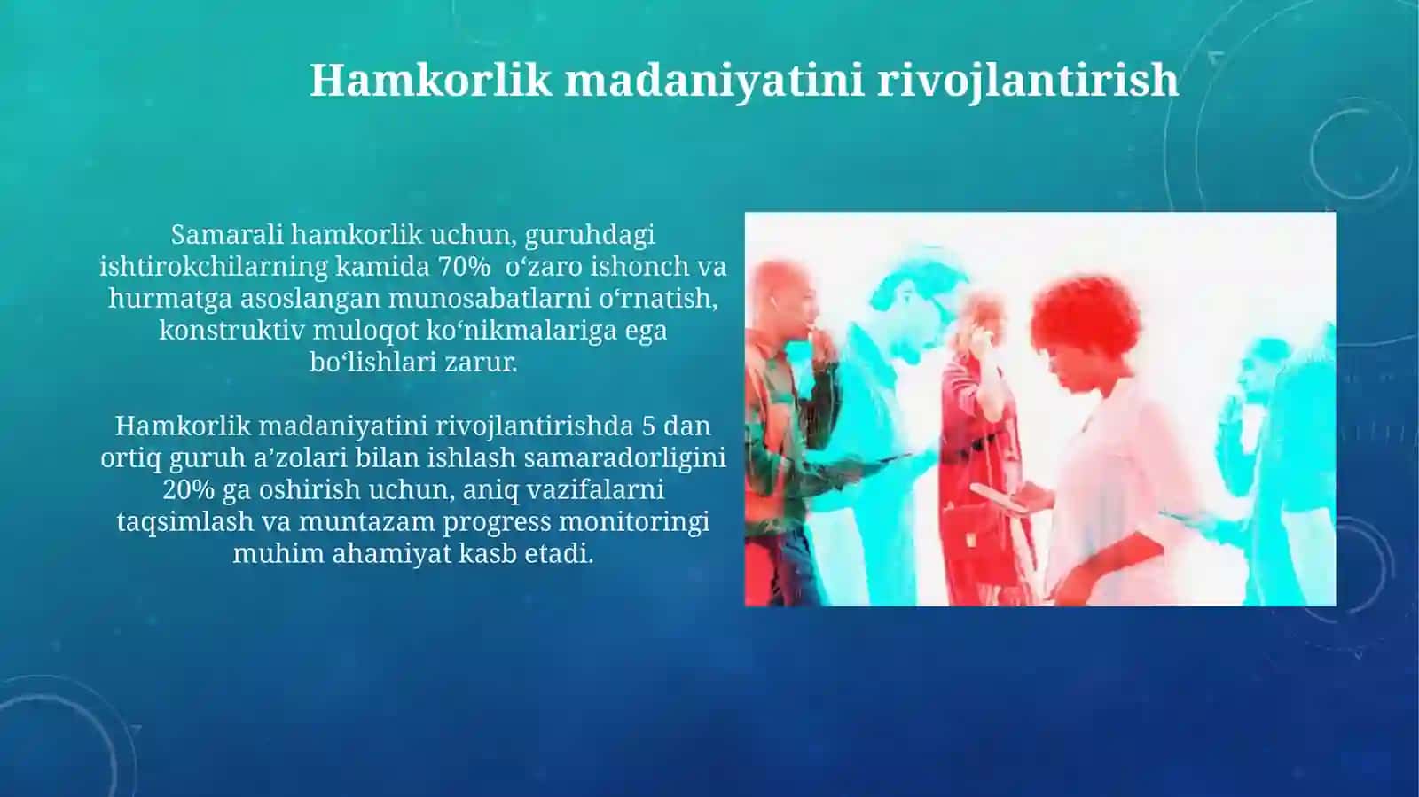 Jamoaviy faoliyatda innovatsiyadan foydalanib muammolarga ijodiy yechimlar topish 4
