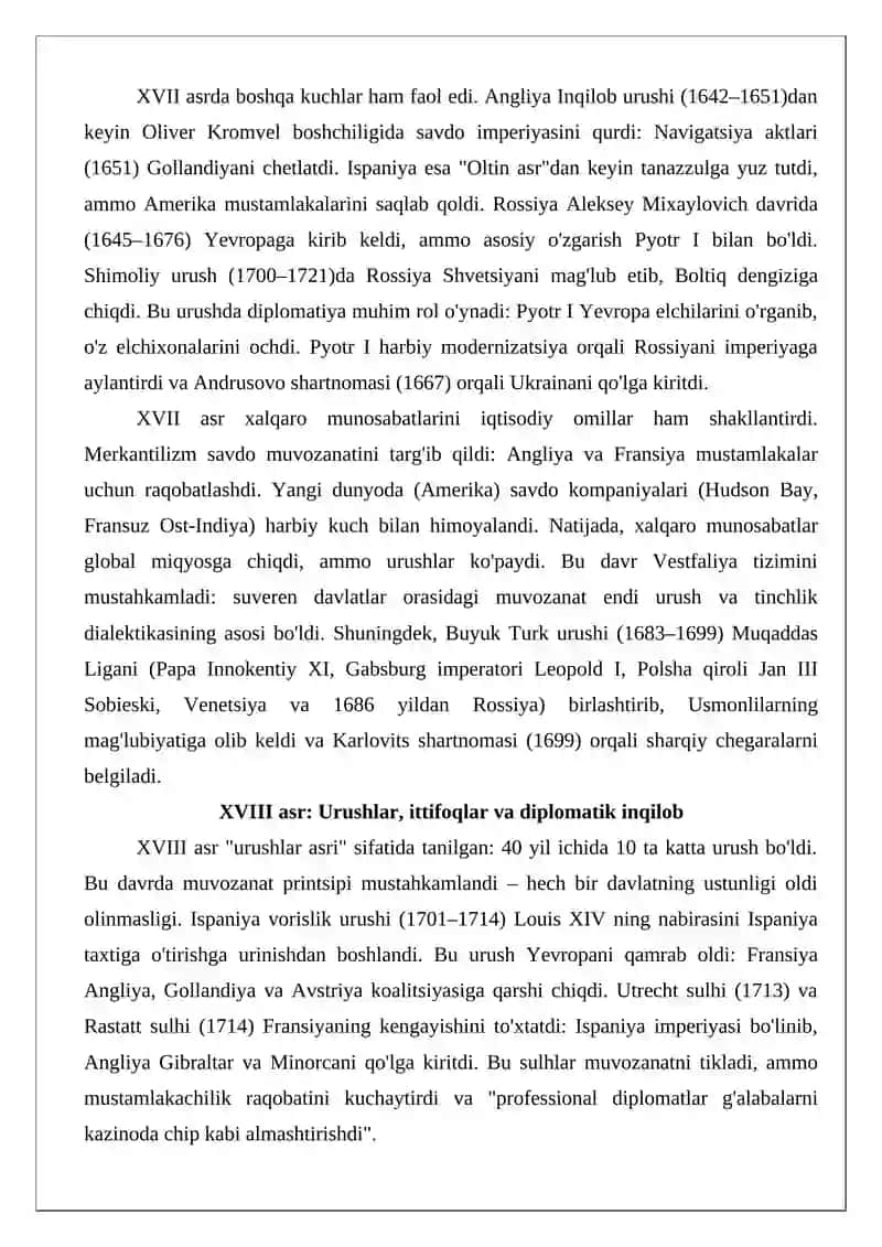 XVII–XVIII asrlarda Yevropada xalqaro munosabatlar va diplomatiya 4