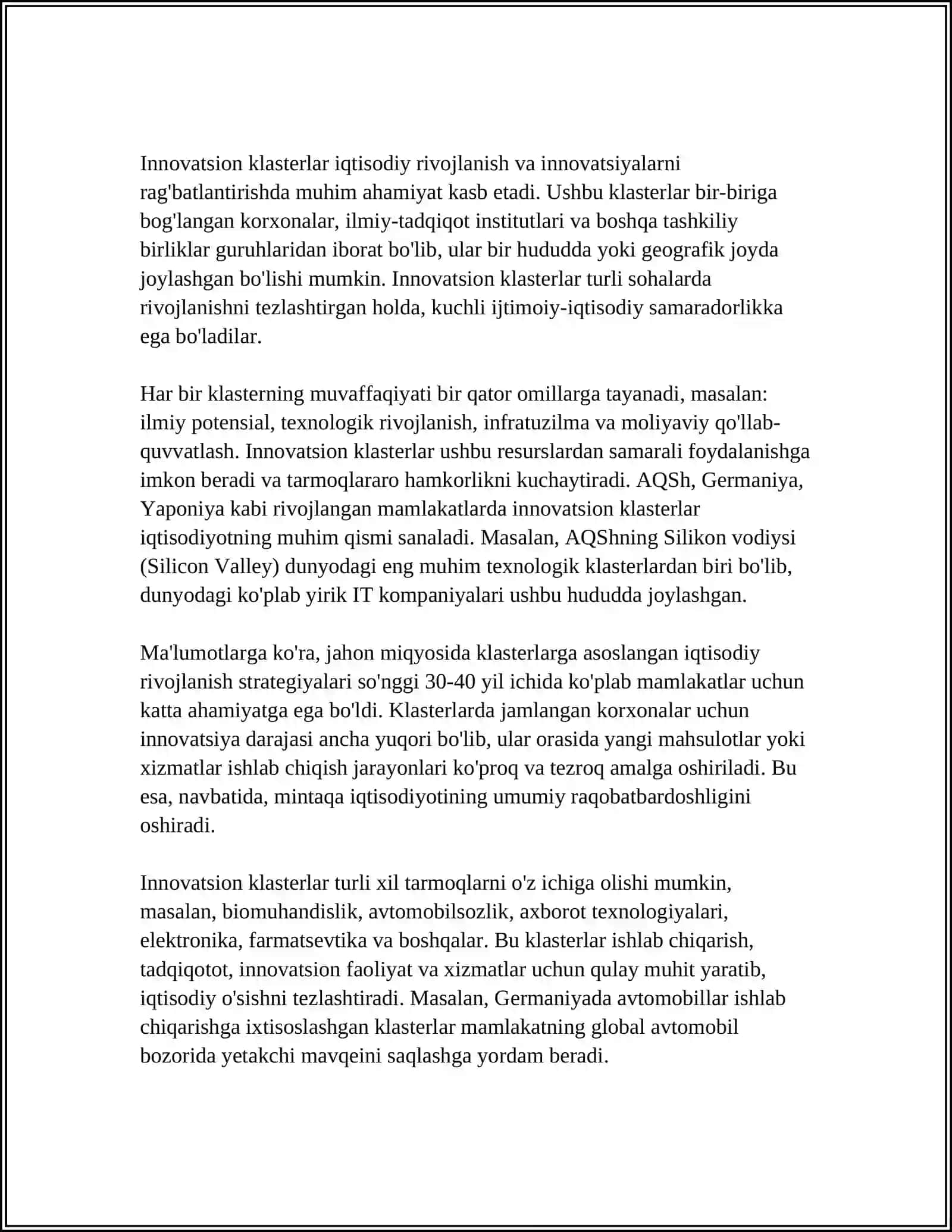 INNOVATSION G'OYALAR, ISHLANMALAR VA TEXNOLOGIYALARNI AMALGA OSHIRISHDA KLASTER USULLARINI QO'LLASH 4