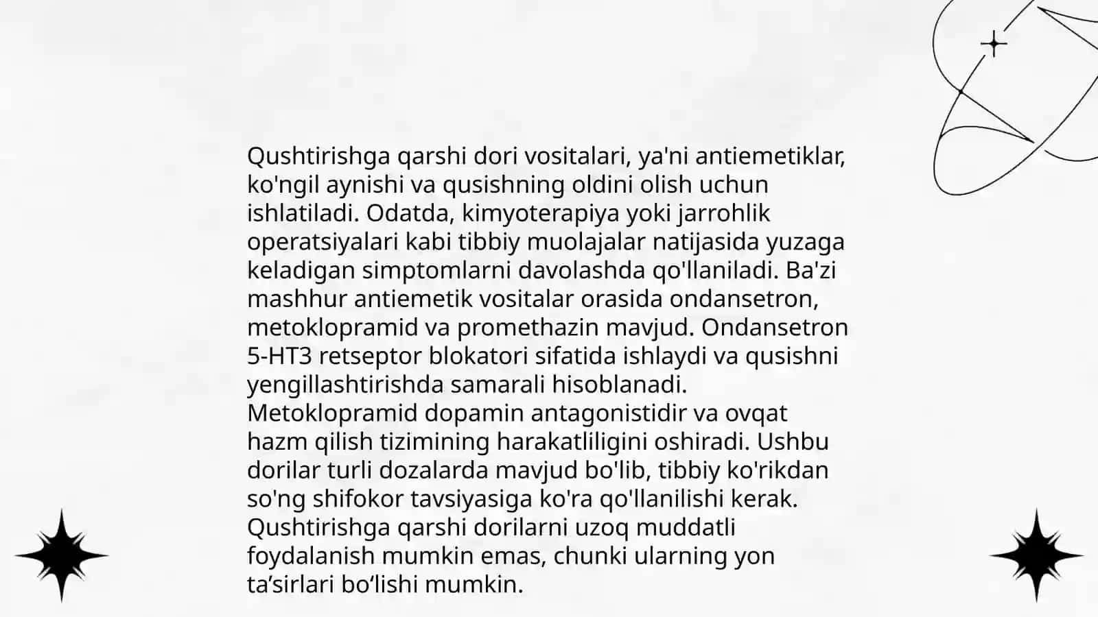 Qustiruvchi va qusishga qarshi vositalar.Ferment va antiferment priparatlar 4