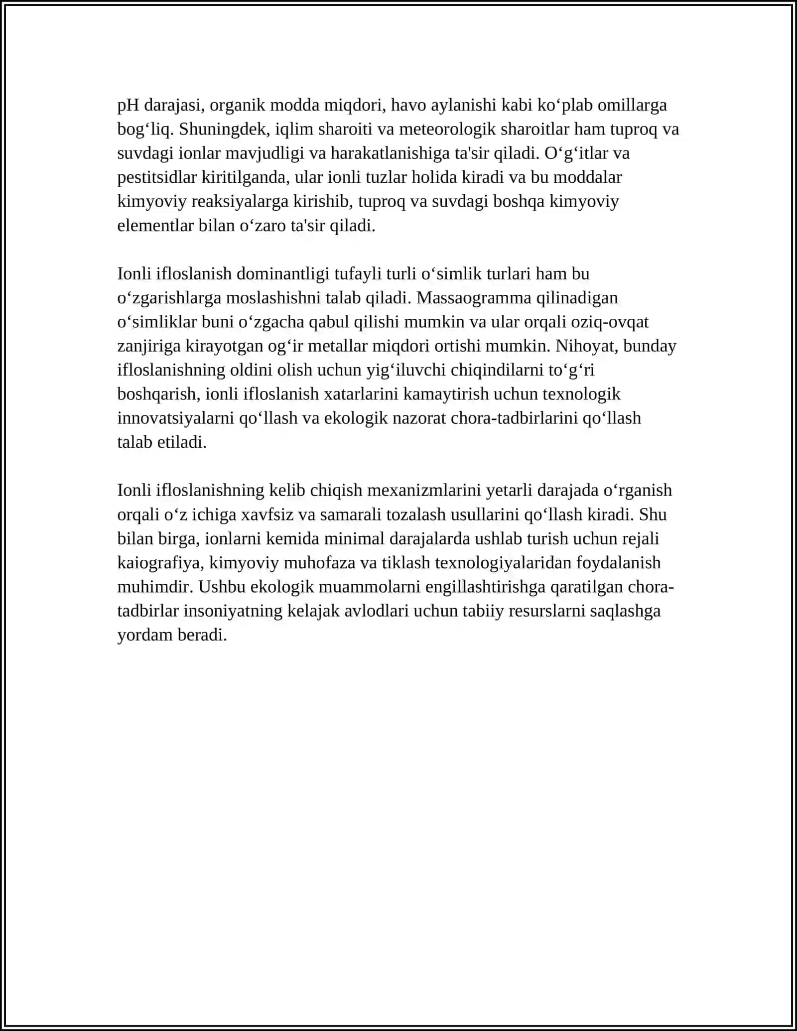 TUPROQ VA SUVDA IONLI BOG'LANISHLI IFLOSLANUVCHI MODDALARNI ANIQLASH ULARNI KIMYOVIY EKOLOGIK XAVFSIZ TOZALASH USULLARI 4