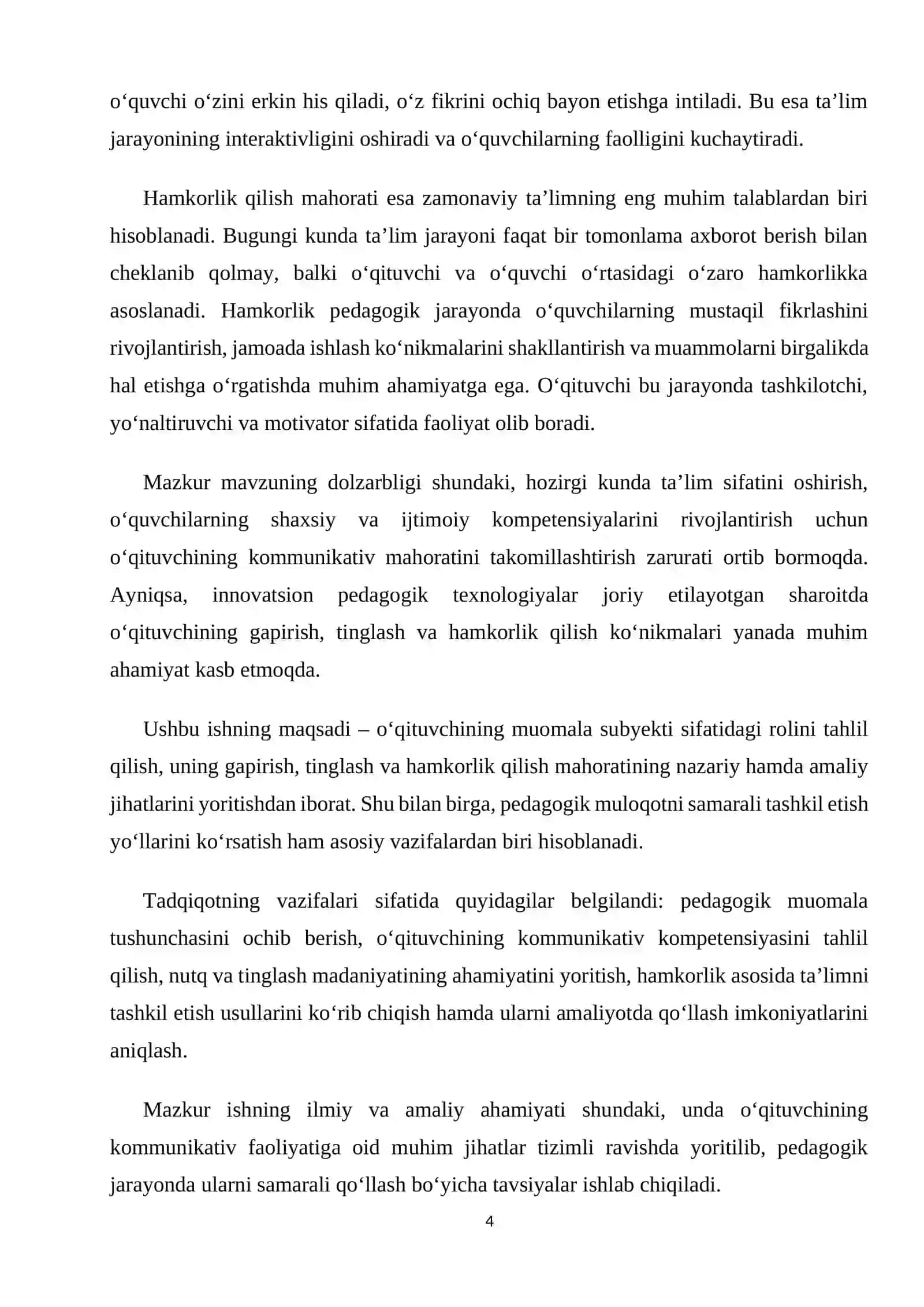 O‘qituvchi - muomala subyekti sifatida. Gapirish, tinglash va hamkorlik qilish mahorati 4