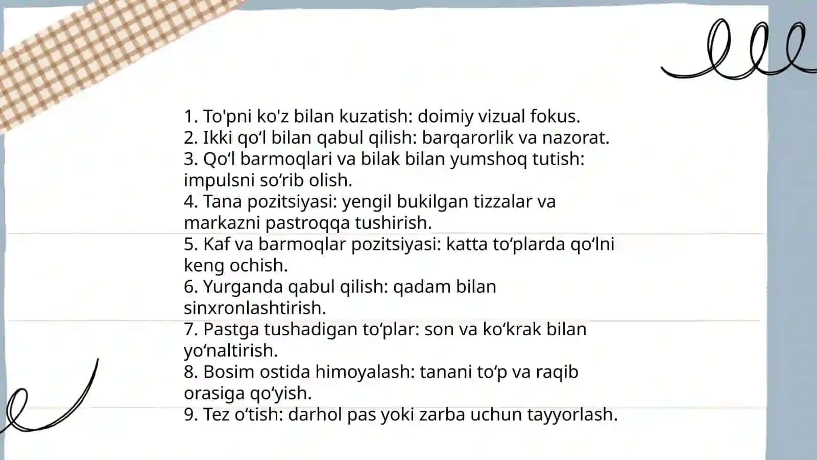 Gandbol oyini texnikasi va taktikasini tartibi 4