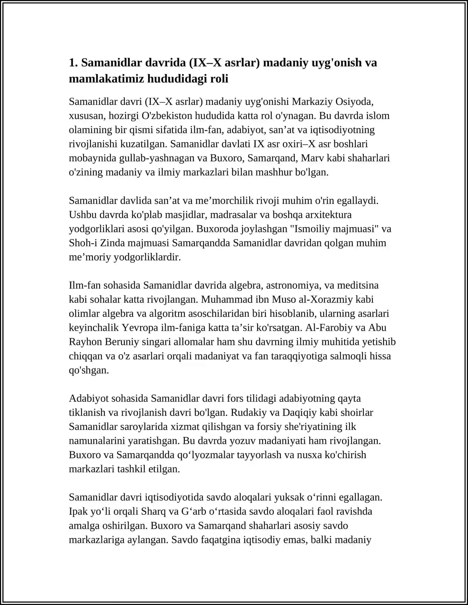 IX-XII ASRLARDA MAMLAKATIMIZ HUDUDIDA RO'Y BERGAN MADANIY UYG'ONISH (RENESSANS) 4
