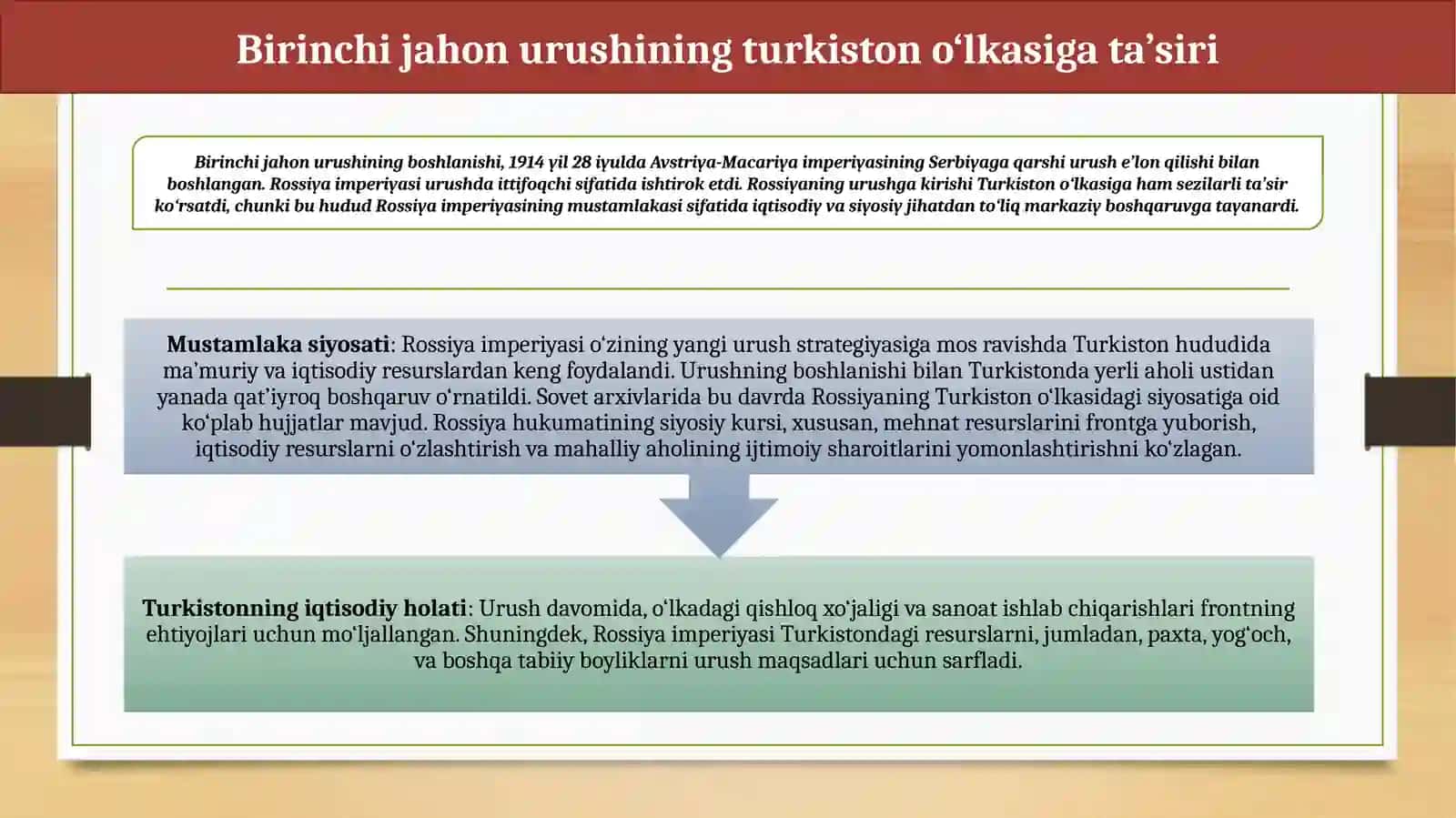 Birinchi jahon urushining Turkiston o'lkasiga ta'siri. 1916-yil - milliy ozodlik harakatlari 4