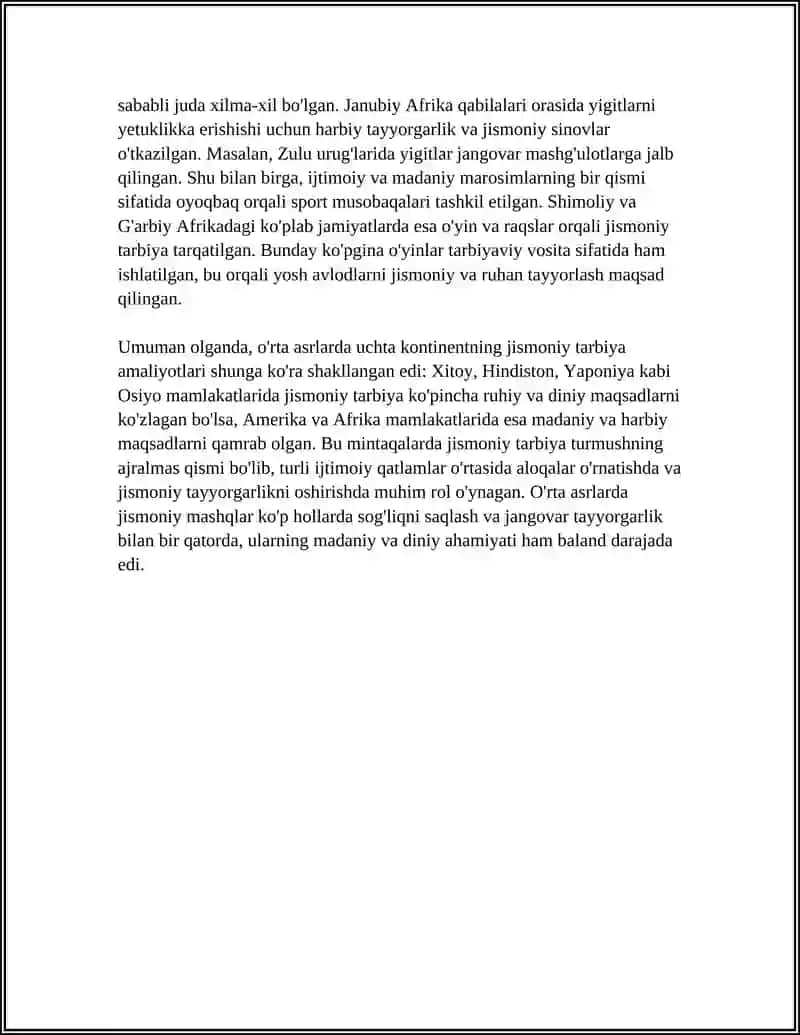 O’RTA ASRLARDA OSIYO AMERIKA AFRIKA MAMLAKATLARIDA JISMONIY TARBIYA 4