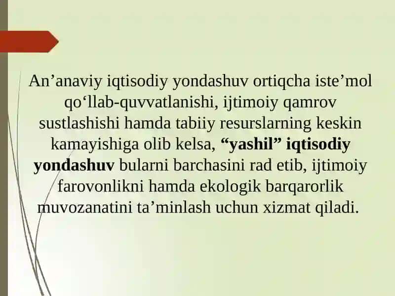 “Yashil iqtisodiyot” faninig predmeti va vazifalari. 4
