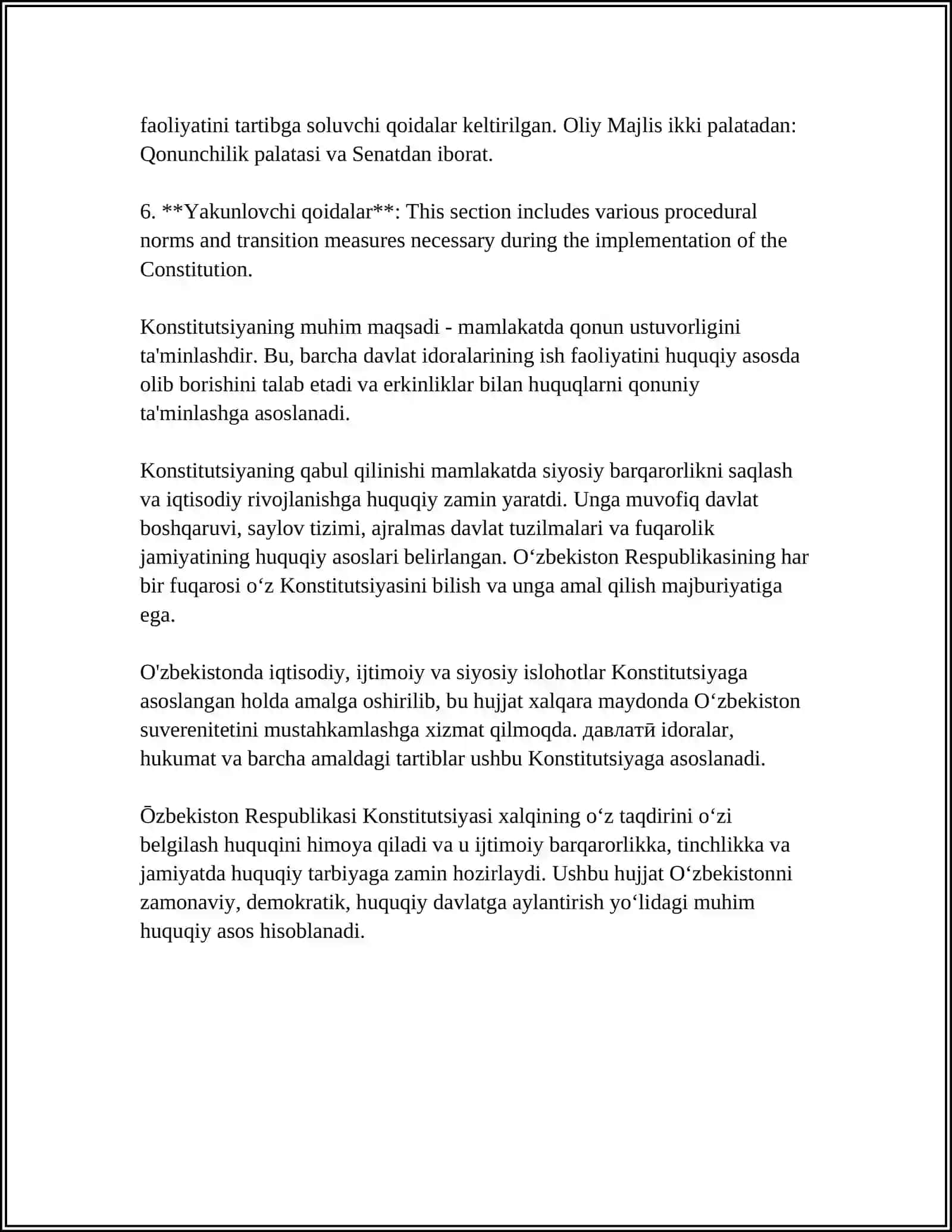 MUSTAQIL ISH Mavzu: ŌZBEKISTON RESPUBLIKASI KONSTITUTSIYAVIY HUQUQ NORMALARI TUSHUNCHASI MANBALARI TIZIMI 4