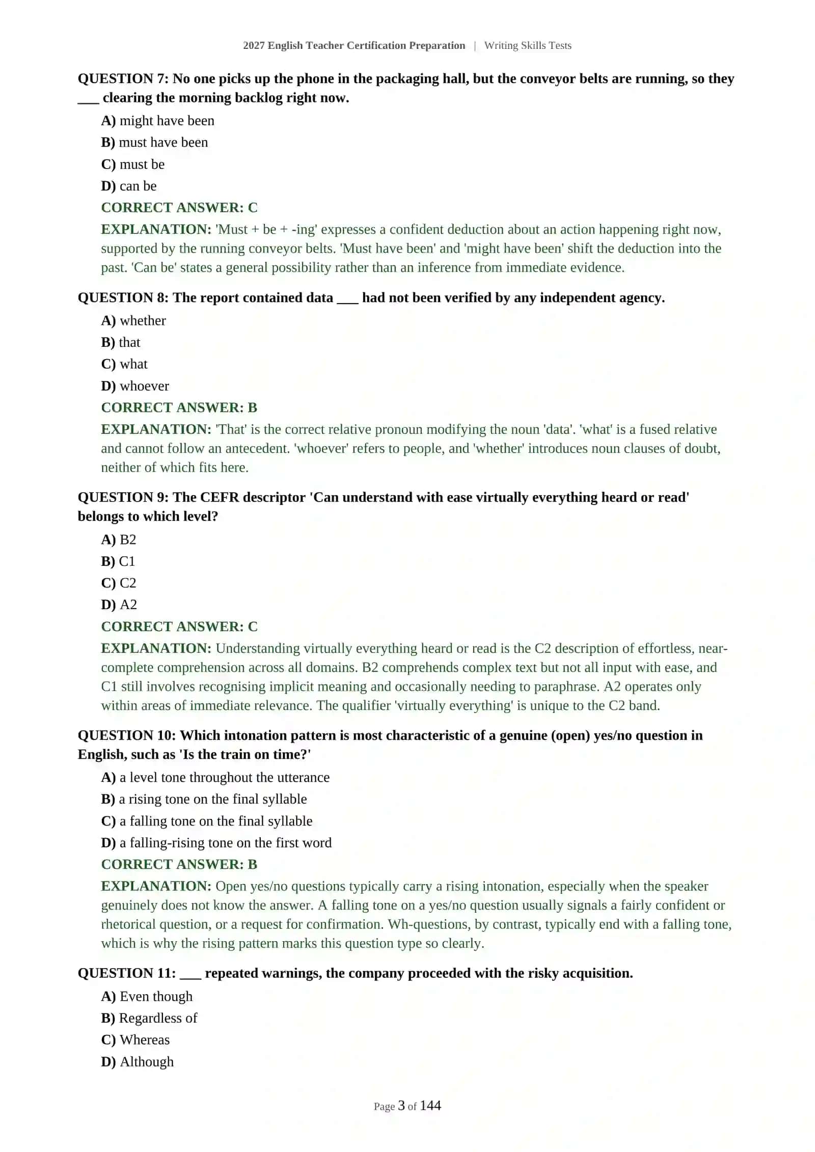 ADVANCED ENGLISH TEACHER CERTIFICATION - WRITING SKILLS TESTS - 2027 CERTIFICATION PREPARATION (600 QUESTIONS) 4