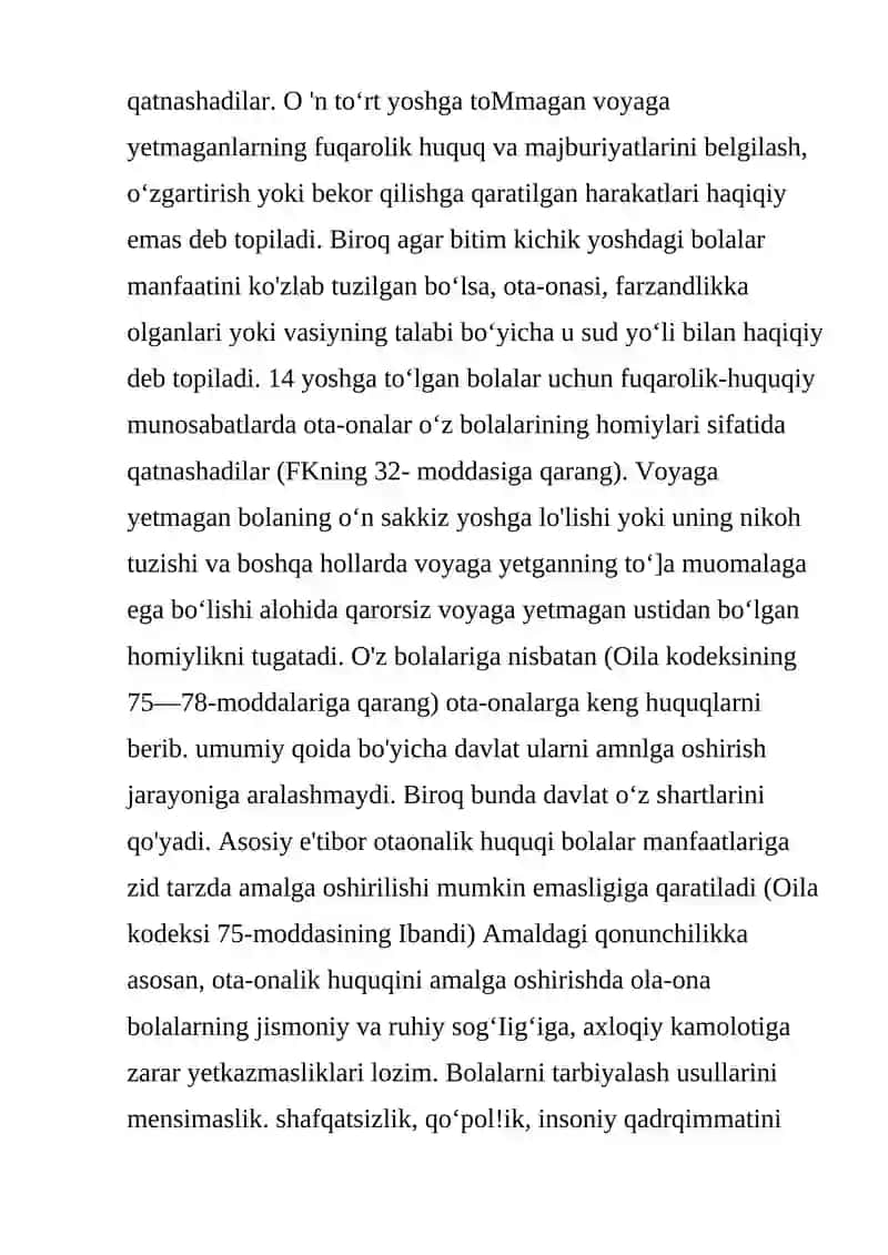 OTA-ONANING SHAXSIY NOMULKIY HUQUQ VA MAJBURIYATLARI 4