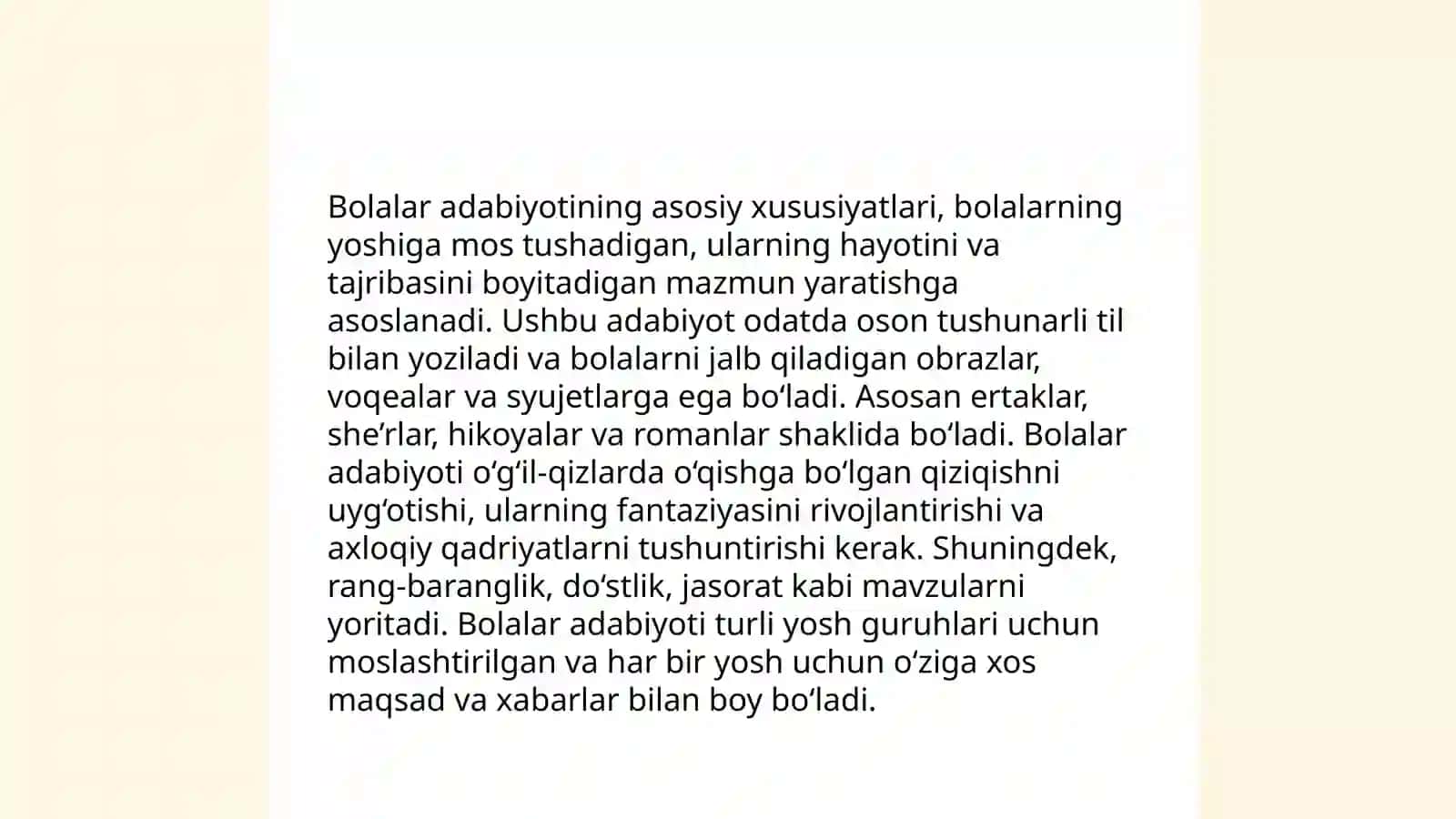 Chet el bolalar adabiyoti, uning yetakchi xususiyatlari. Bolalar adabiyoti va uning shakillanish tamoyillari 4