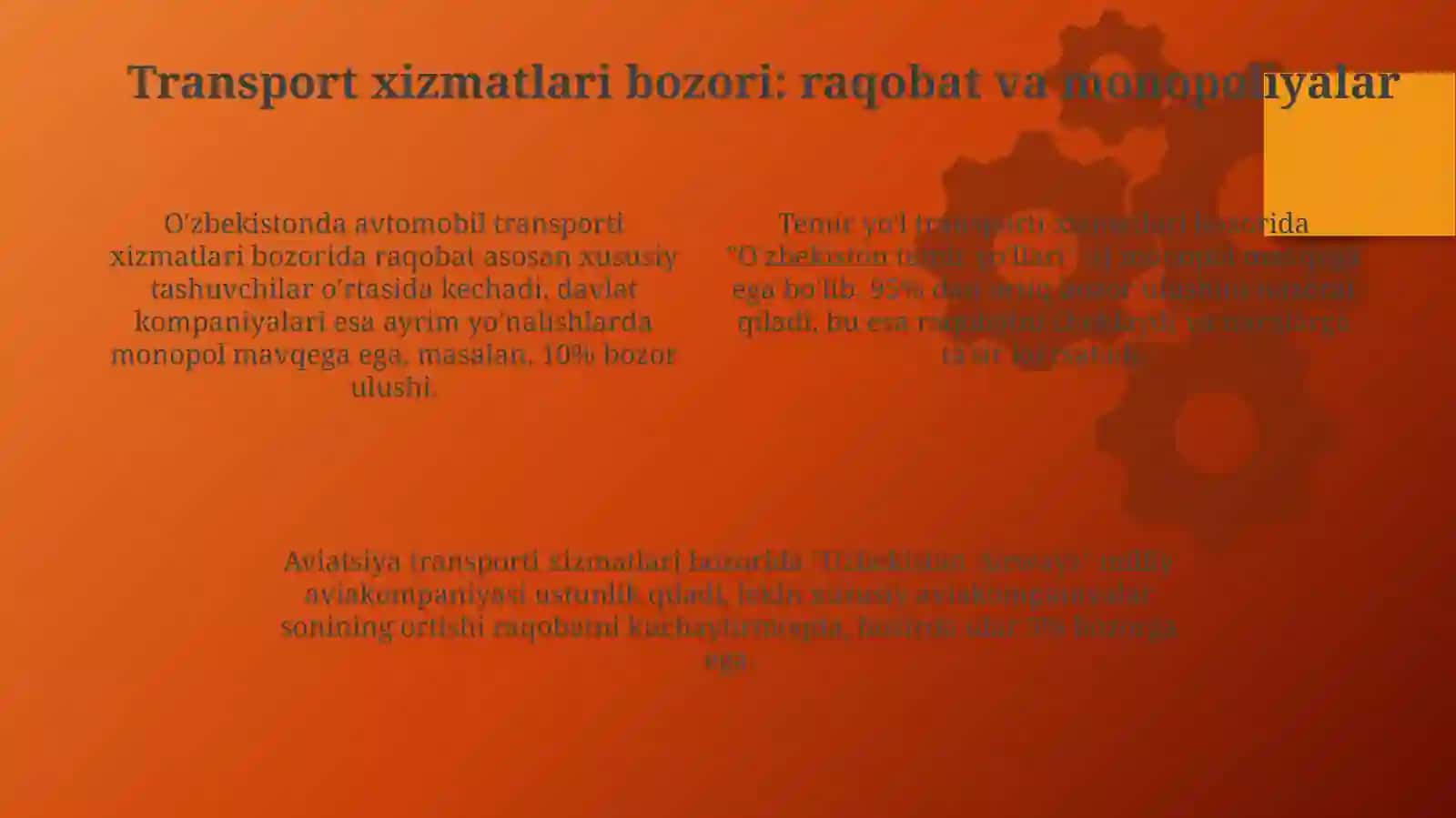 O'zbekistonda transport sohasining hozirgi holati va iqtisodiy tahlili 4