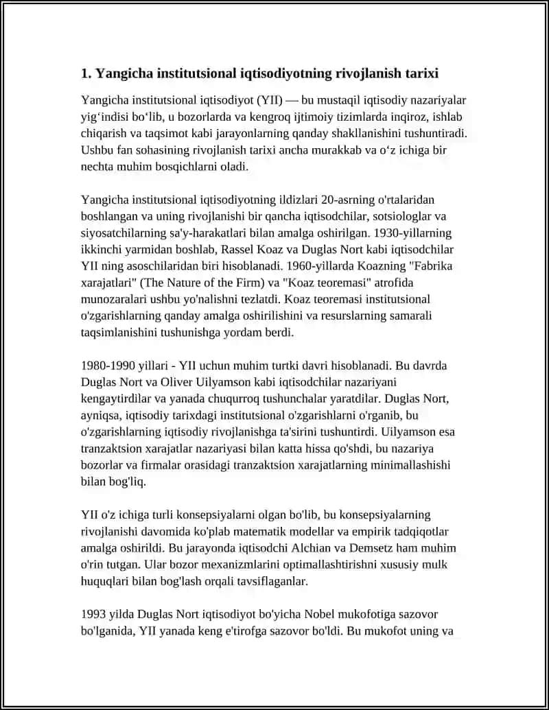 YANGI INSTITUTSIONAL IQTISODIYOT: TUSHUNCHALAR VA G'OYALAR 4