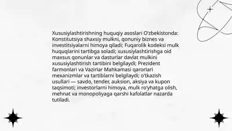 Davlat tassarufidan chiqarish va xususiylashtirish 4