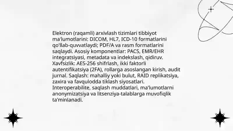 Tibbiyot axborotlarini arxivlash usullari 4