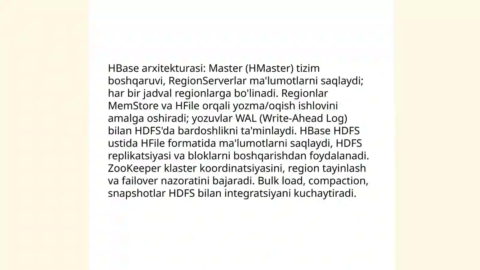 Bulutli ma’lumotlar bazalari (HBase, MongoDB, Cassandra, DynamoDB) 4