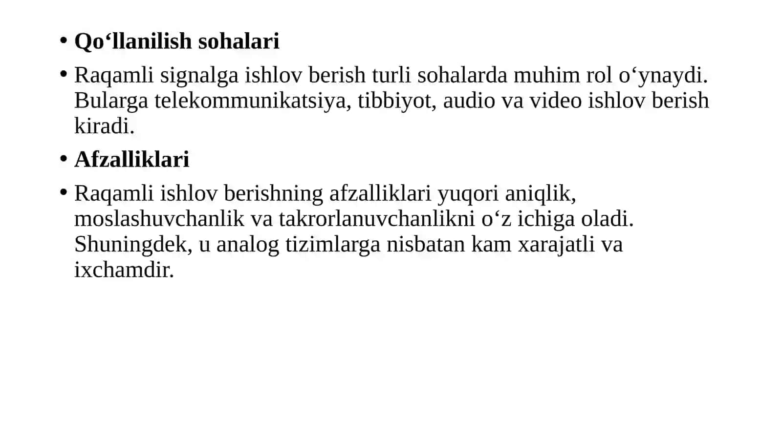 Signallarga rakamli ishlov berish tizimlarining tuzilishi va tarkibi. Signal va tizimlarning asosiy xususiyatlari 4