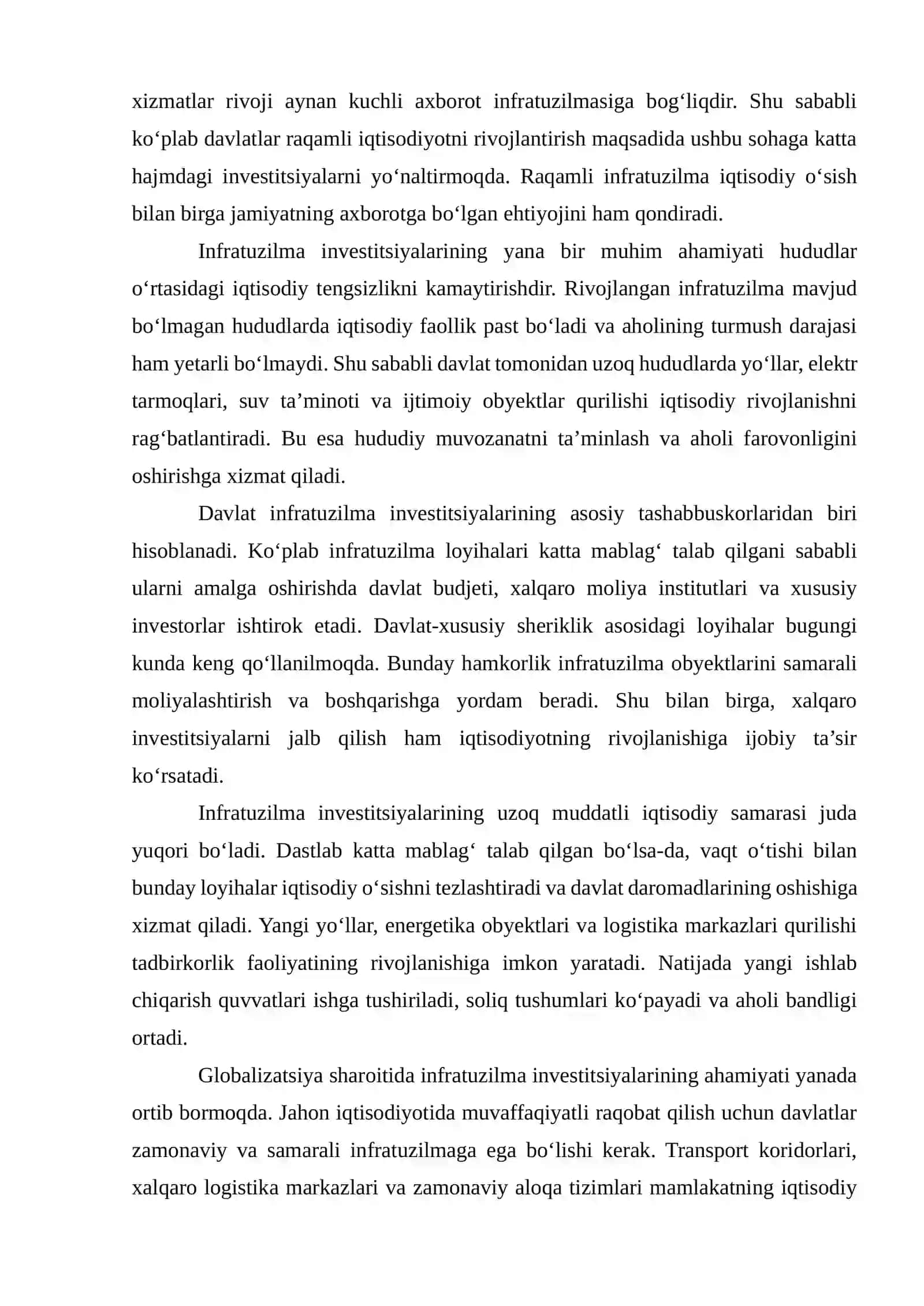 Infratuzilma investitsiyalari va ularning rentabelligi 4