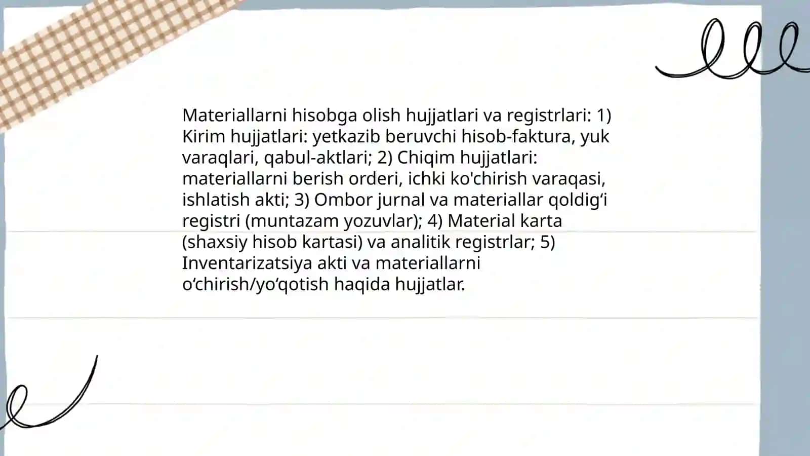 Materiallar hisobini tashkil qilish va yuritish 4