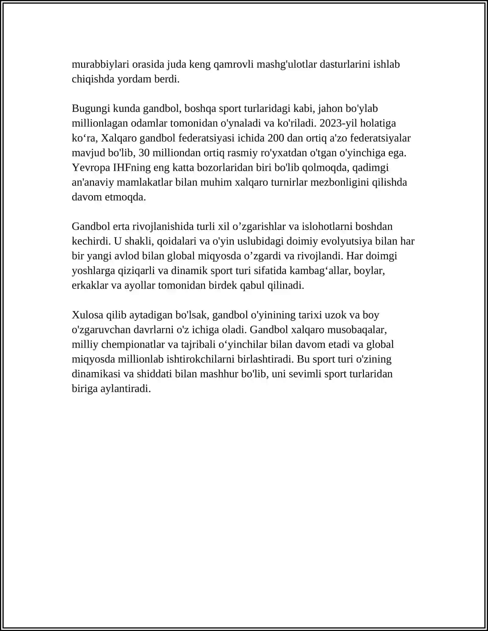 MUSTAQIL ISH Mavzu: GANDBOL OYINI HAQIDA TUSHUNCHA 4