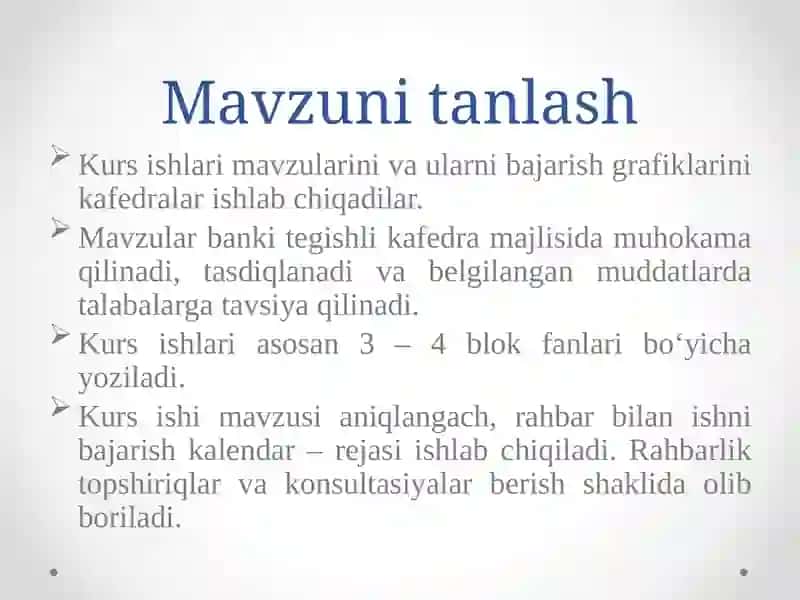 KURS ISHLARINI TAYYORLASH VA HIMOYA QILISH BO’YICHA METODIK TAVSIYALAR 4