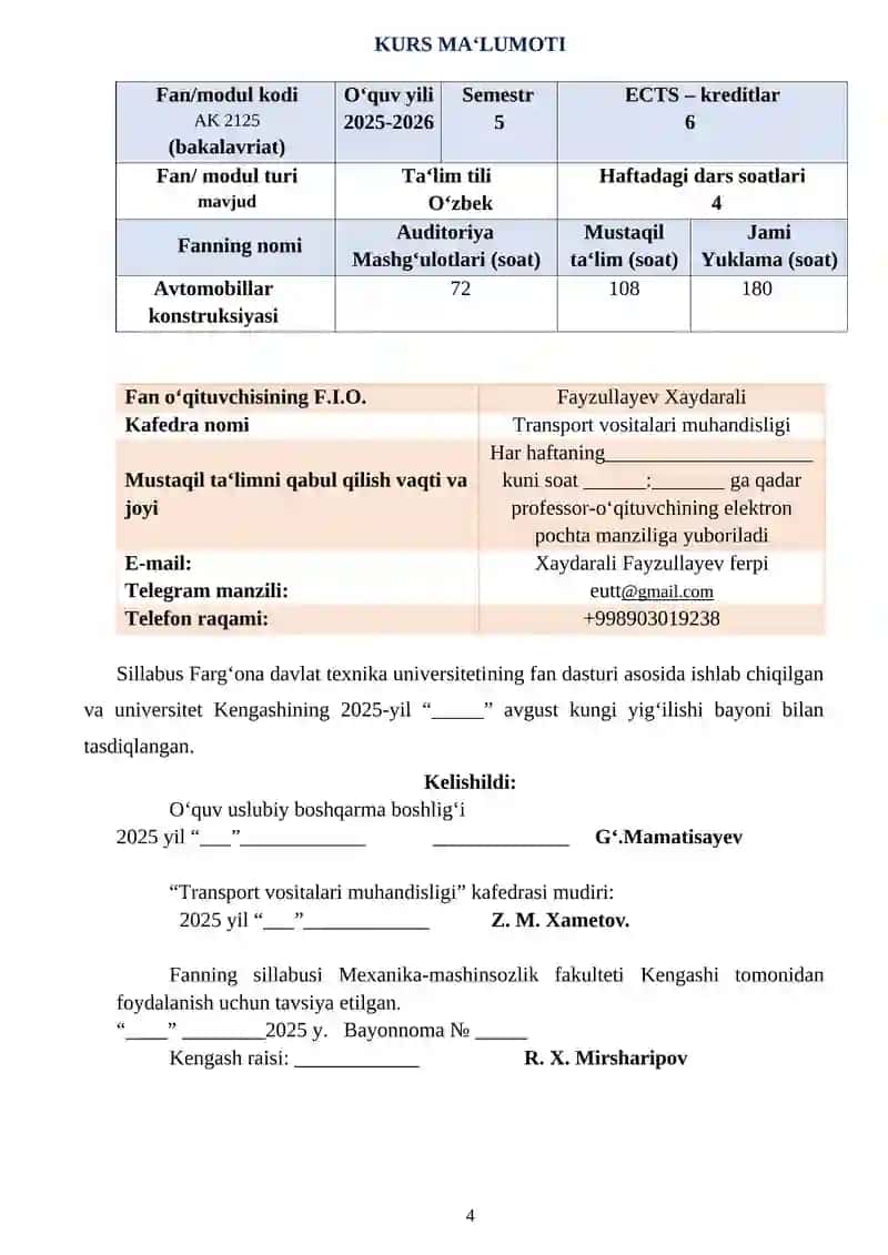 AVTOMOBILLAR KONSTRUKSIYASI 4