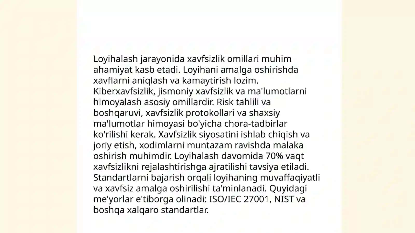 Faoloyatning turli bosqichlarida xavfsizlik shartlarini tahlil qilish 4