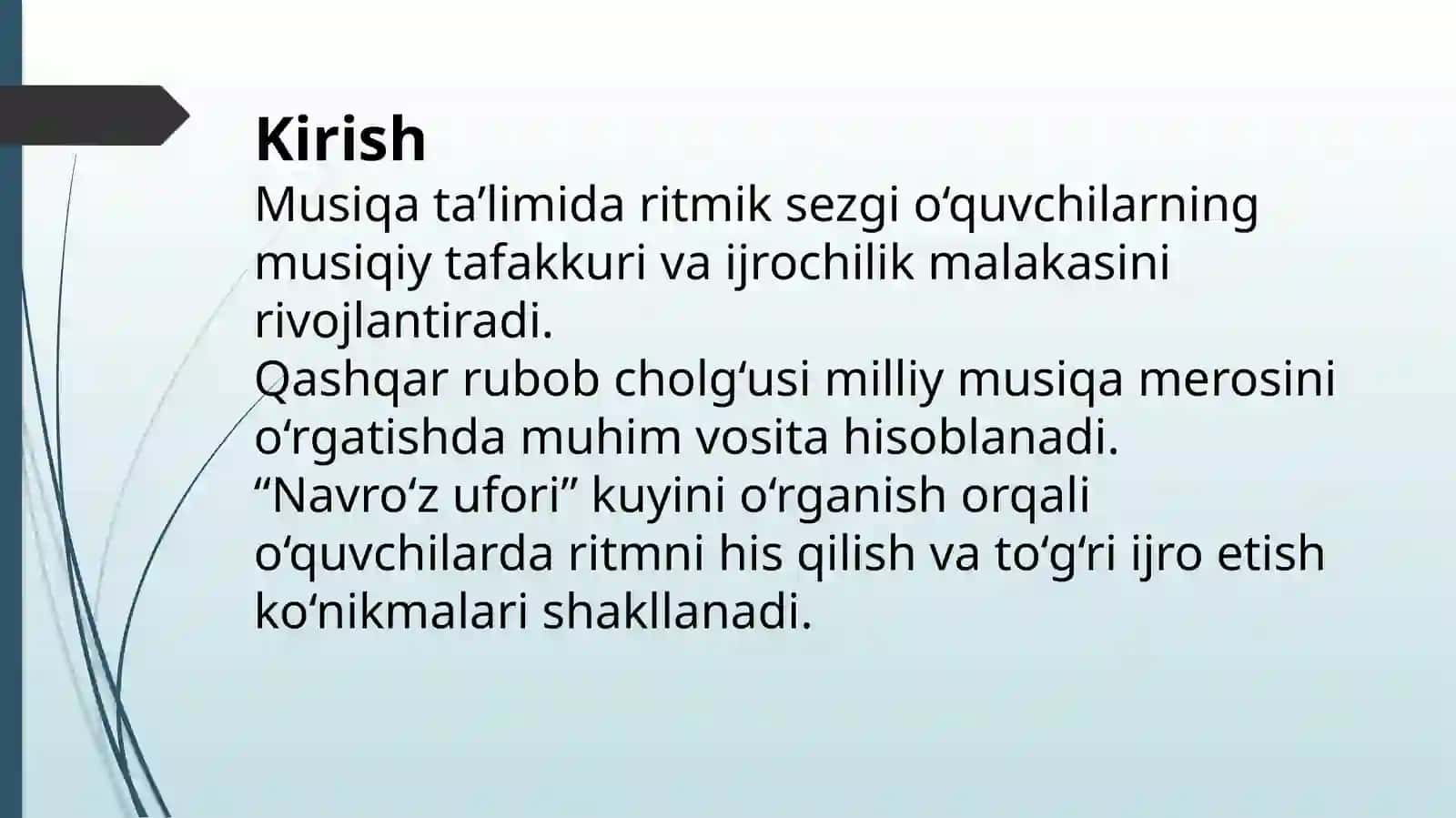 5-sinf o‘quvchilari bilan qashqar rubob cholg‘usida o‘zbek xalq kuyi “Navro‘z ufori” asarini ijro etish 4