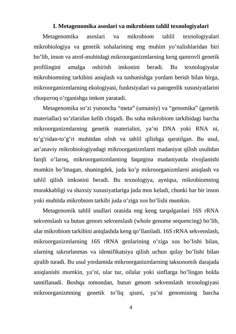 Metagenomika asoslari va mikrobiom tahlil texnologiyalari 4