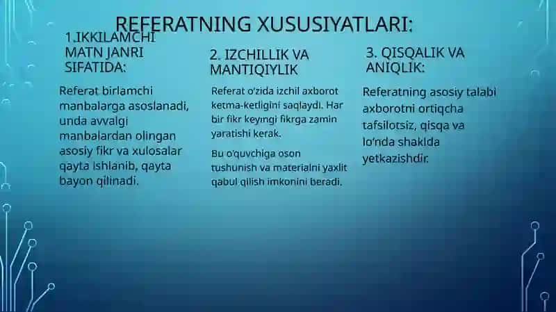 REFERAT IKKILAMCHI MATN JANRI SIFATIDA. REFERAT TURLARI. REFERATNING   TUZILISHI VA TIL KLISHELARI 4