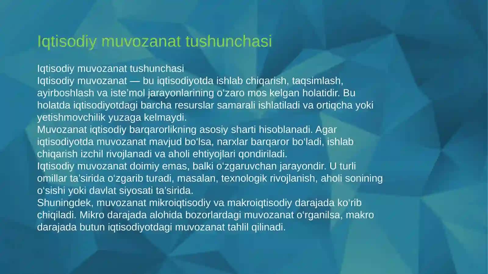 Iqtisodiy muvozanat, uni ta’minlash shartsharoitlari va aniqlash usullari 4