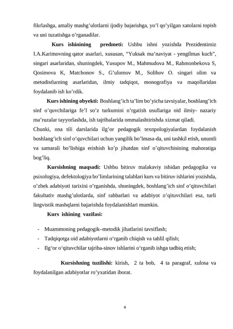 4-sinf ona tili darslarida fe`l so’z turkumini o’rganish 4
