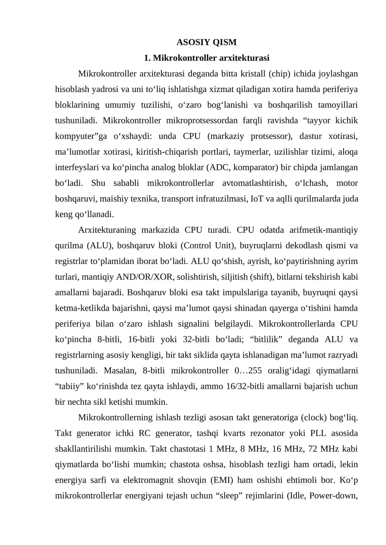 Mikrokontroller arxitekturasi, buyruqlar sikli va registrlar tizimi. Arduino asosida aqlli svetofor boshqaruv tizimini ishlab chiqish. 4