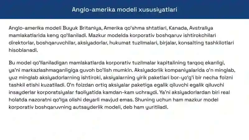 Tijorat banklarida korporativ boshqaruv modellari 4