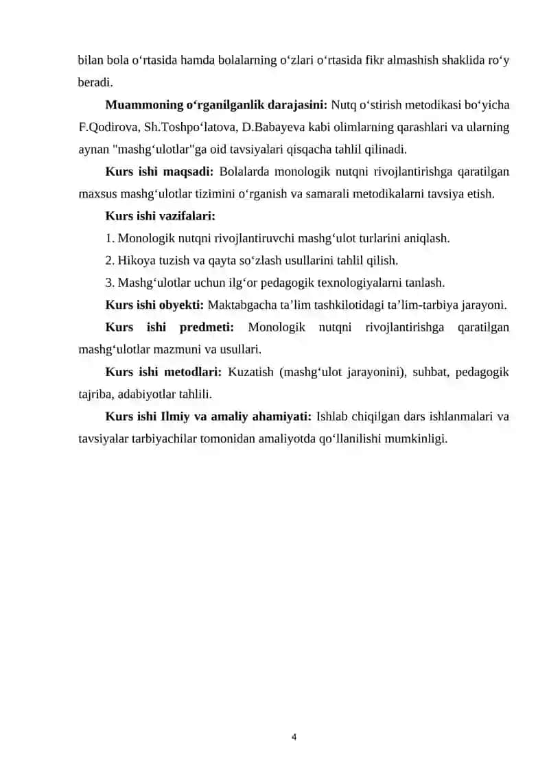 MONOLOGIK NUTQNI RIVOJLANTIRISHGA DOIR MASHG‘ULOTLAR 4