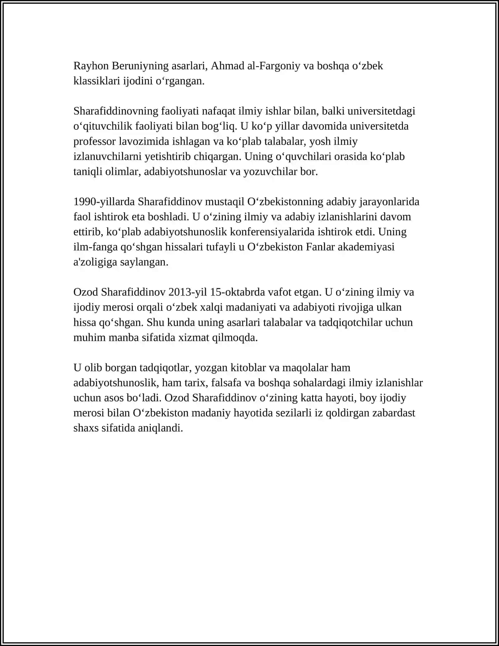 OZOD SHARAFIDDINOVNING IJODNI ANGLASH BAXTI HAQIDA REFERAT 4