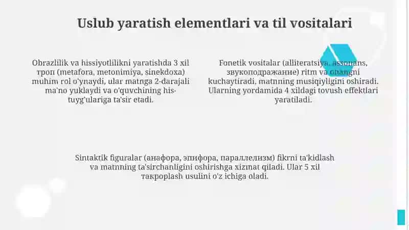 Badiiy uslubga xos badiiy matn yozish 4