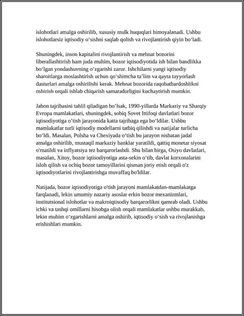 REFERAT Mavzu: BOZOR IQTISODIYOTIGA O'TISHDA IQDISODIYOT TIZIM MODELLARI VA ULARNING RIVOJLANISHI 4