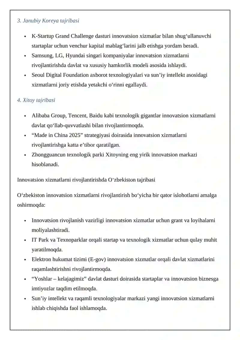 INNOVATSION XIZMATLAR FAOLIYATNI RAG’BATLANTIRISH MEXANIZIMINI 4